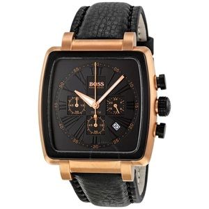 Hugo Boss Gold-Tone Chronograph Watch with Black Leather Strap